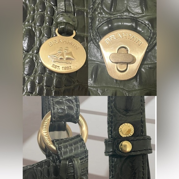 RARE Brahmin Melbourne Collette Double Handle Green Croc-Embossed Shoulder/Tote - Picture 4 of 7